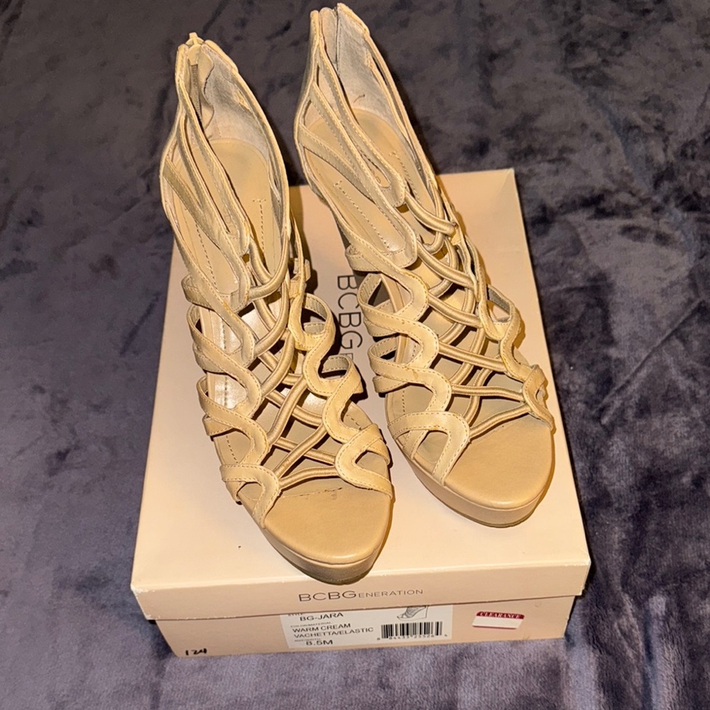 BCBGeneration Cream Wedge Sandals